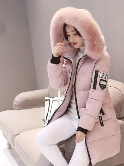 Joy – Women's Elegant Long Slim Hooded Parka with Fur Collar