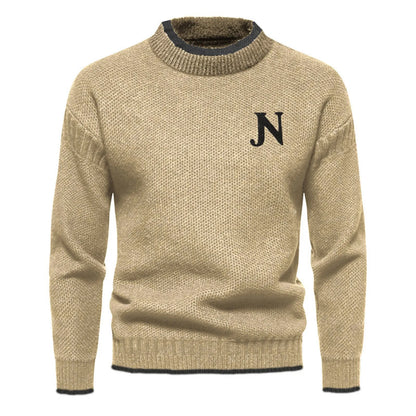 Conrad – Men's Textured Knit Sweater with Embroidered Letter