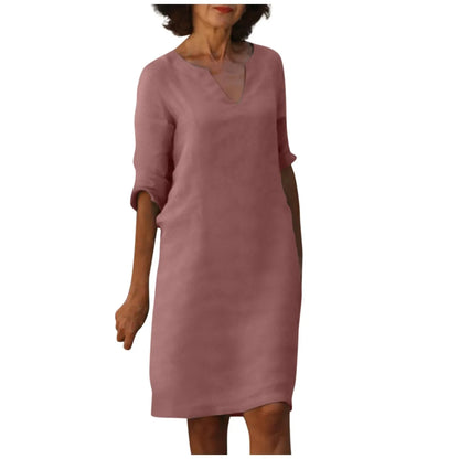 Amy – Women's Cotton Linen V-Neck Dress