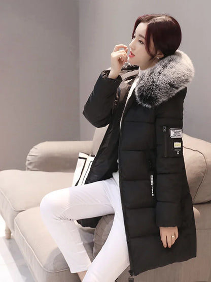 Joy – Women's Elegant Long Slim Hooded Parka with Fur Collar