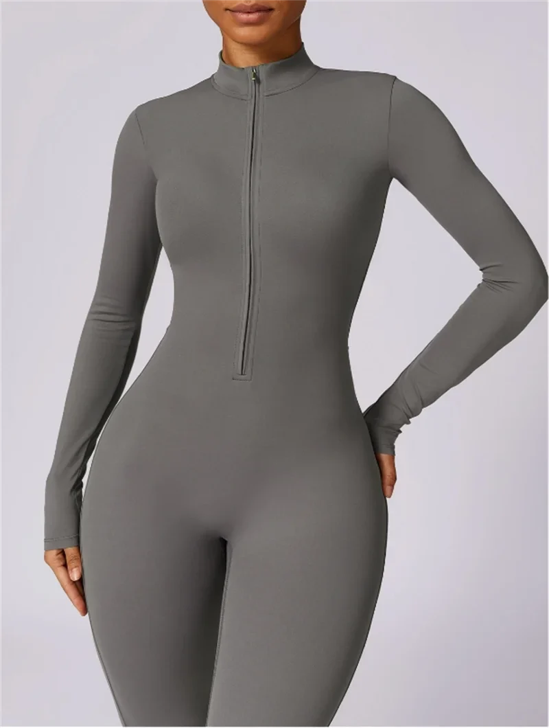 Hannah – Women's Half-Zip Long Yoga Jumpsuit