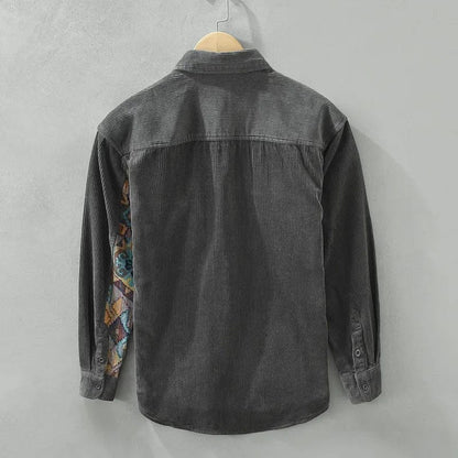 Men's Classic Casual Ribbed Shirt with Patch Pocket – Vintage Style Button-Up Top