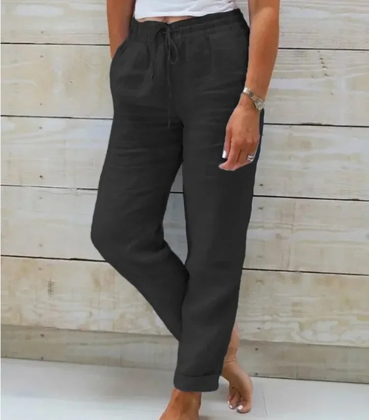 Amy – Women's High-Waist Cotton-Linen Summer Pants