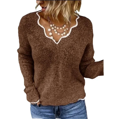 Hannah – Women's Casual V-Neck Triblock Sweater