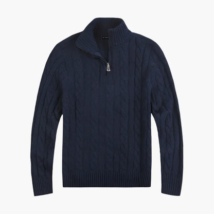 Men's Classic Cable Knit Half-Zip Sweater - Timeless Casual Elegance