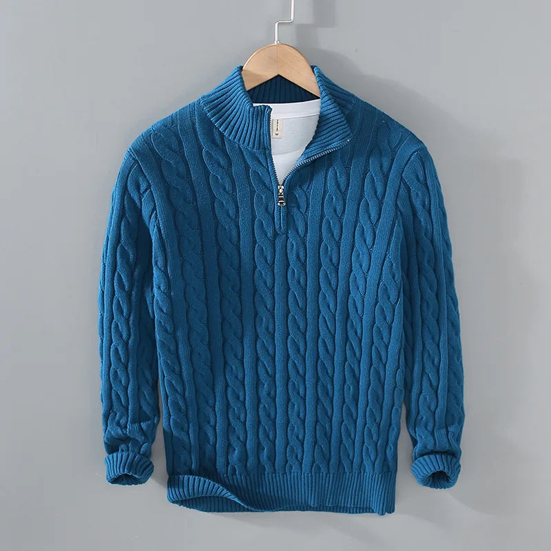 Douglas – Men's Thick Knit Pullover with Half-Zip