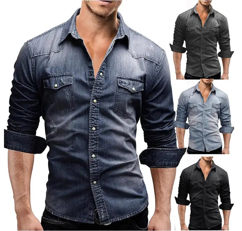 Matthew – Men's Long Sleeve Denim T-Shirt