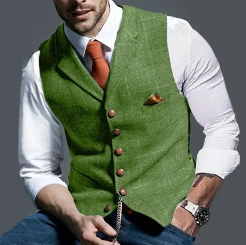 Tim – Men's Tweed Plaid Formal Vest with V-Neck