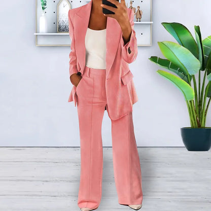 Jacqueline – Women's Elegant Long-Sleeve Cardigan & Wide-Leg Pants Outfit Set