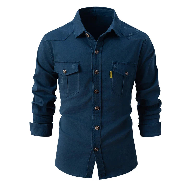 Dylan – Men's Cotton Long-Sleeve Shirt with Dual Chest Pockets