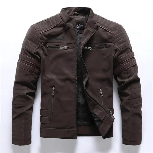 Michael – Men's Slim-Fit Vintage Multi-pocket Motorcycle Vegan Leather Jacket