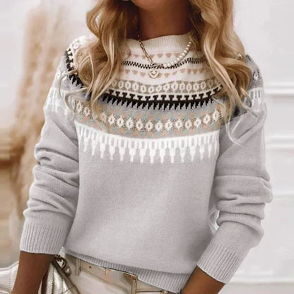 Susan – Women's Ribbed Knit Sweater with Ethnic Print