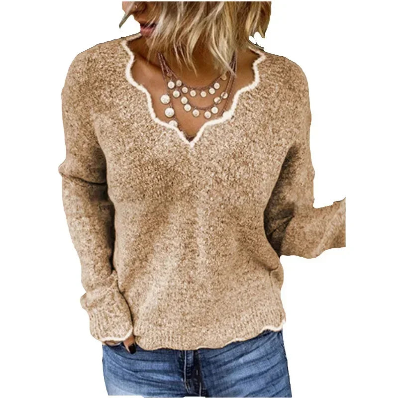 Hannah – Women's Casual V-Neck Triblock Sweater