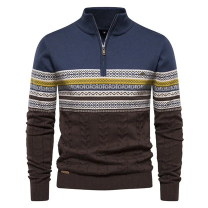 Gavin – Men's Striped High Neck Knitted Pullover