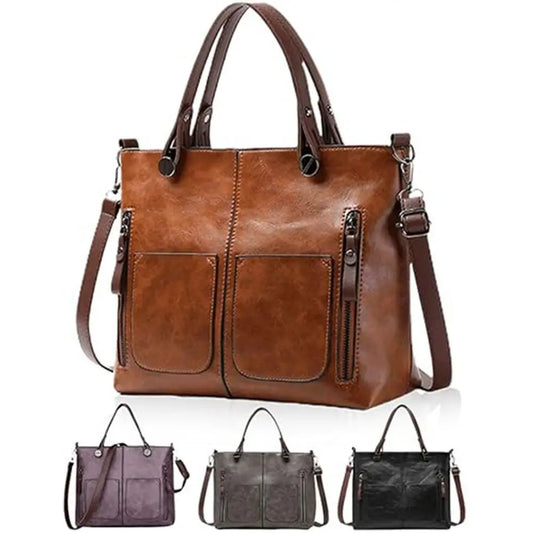 Gillian – Vintage Vegan Leather Multi-Pocket Tote Bag