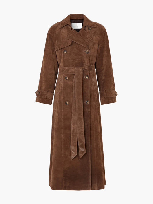 Women's Longline Double-Breasted Trench Coat Classic Elegant Outerwear