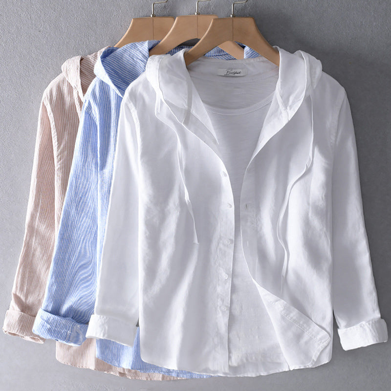 Women's Lightweight Hooded Button-Up Casual Shirt - Relaxed Fit, Everyday Comfort, Versatile Style