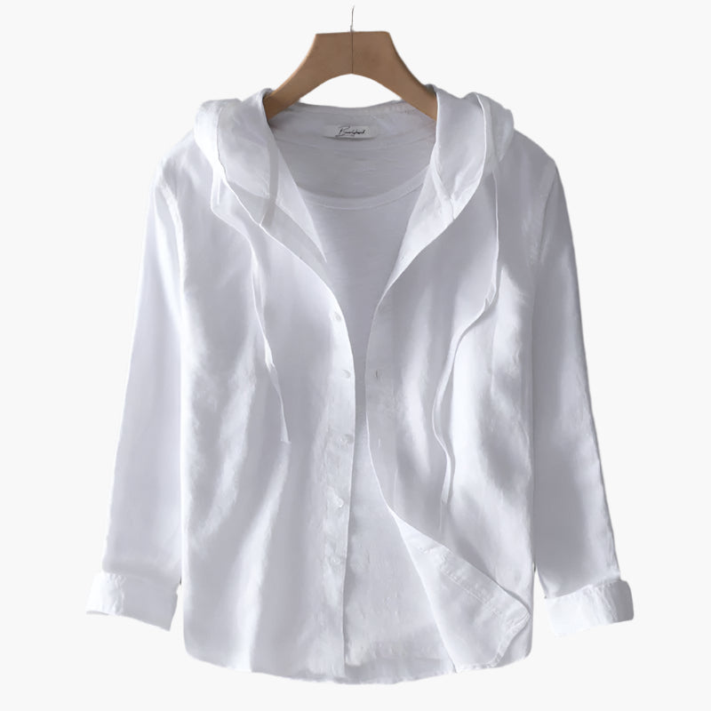 Women's Lightweight Hooded Button-Up Casual Shirt - Relaxed Fit, Everyday Comfort, Versatile Style