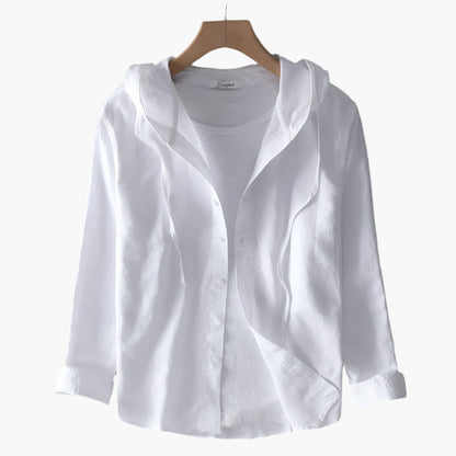 Women's Lightweight Hooded Button-Up Casual Shirt - Relaxed Fit, Everyday Comfort, Versatile Style