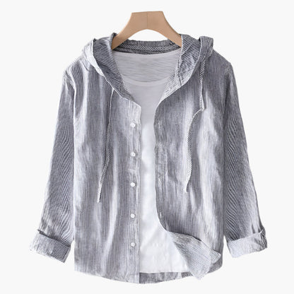 Women's Lightweight Hooded Button-Up Casual Shirt - Relaxed Fit, Everyday Comfort, Versatile Style