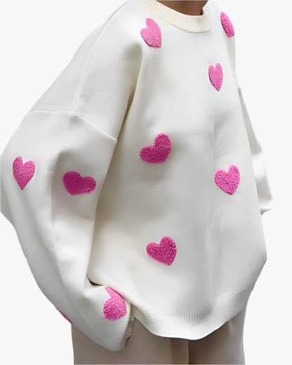 Women's Oversized Heart Print Comfy Sweater – Casual Loungewear Style