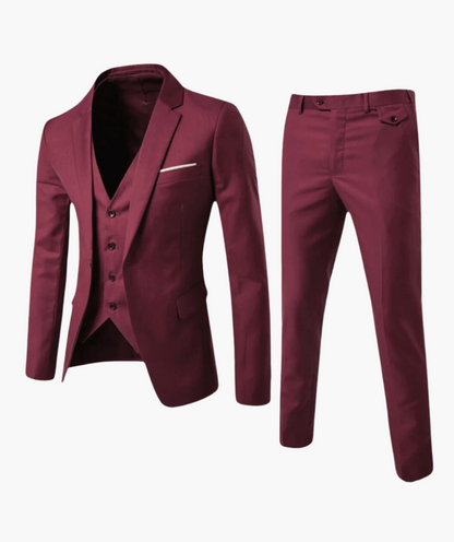 Men's Three-Piece Formal Slim Fit Suit with Vest – Ideal for Weddings and Business