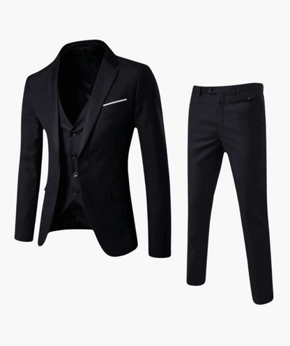 Men's Three-Piece Formal Slim Fit Suit with Vest – Ideal for Weddings and Business