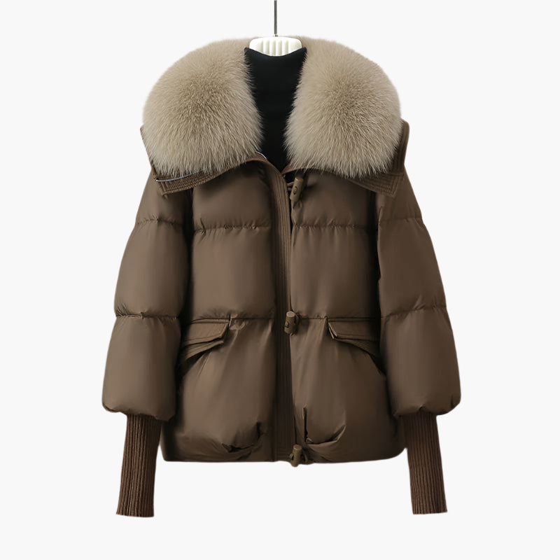 Women's Elegant Fur Collar Puffer Jacket Winter Fashion Windbreaker