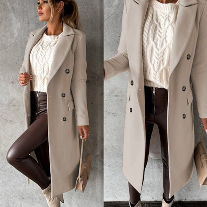 Women's Elegant Winter Coat Formal Long Double-Breasted Overcoat