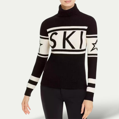Women's Luxury Ski Turtleneck Sweater - Sporty Graphic Winter Knitwear