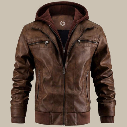 Men's Hooded Leather Jacket – Modern Biker Style for Everyday and Casual Wear