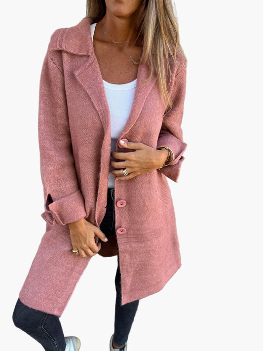 Women's Casual Long Coat with Turn-Up Sleeves – Stylish Everyday Outerwear