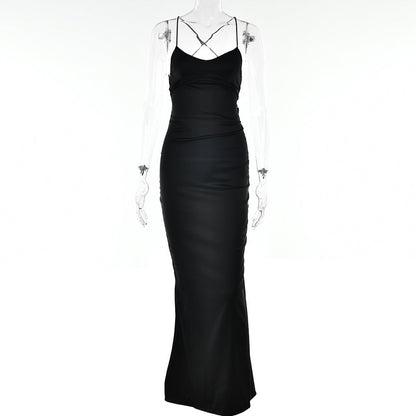 Kelly – Backless Satin Dress with Lace-up and Hip Bag
