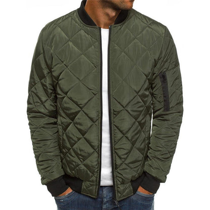 Matthew – Solid Color Winter Jacket with Stand Collar and Rhombus Design