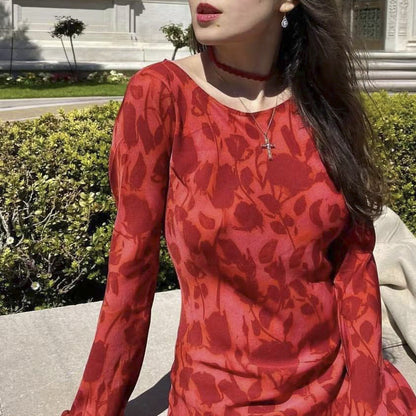 Kathleen – Long Chiffon Dress with Long Sleeves and Fitted Waist