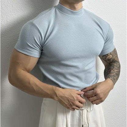 Stephen – American-style Solid Color Half Collar Stretch T-shirt