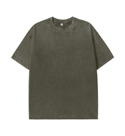 Katy – Pure Cotton Distressed T-shirt with Retro Round Neck and Short Sleeves