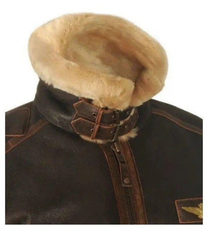 Men's Vintage Aviator Shearling Bomber Jacket for Winter