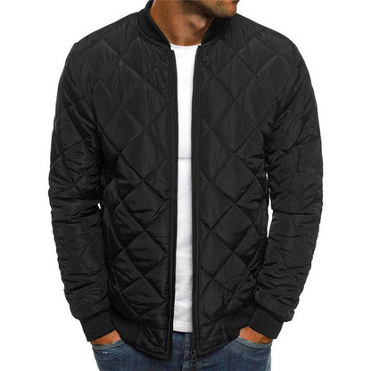 Matthew – Solid Color Winter Jacket with Stand Collar and Rhombus Design
