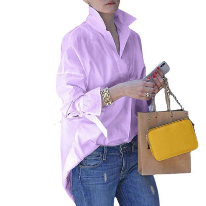 Women's Oversized Casual Lapel Shirt - Loose Fit Button Down Blouse for Everyday Style