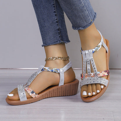 Melanie – Casual Wedges Sandals with Rhinestone Summer Plus-size Peep-toe Roman Shoes