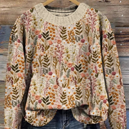 Laura – Abstract Style Printed Drop-shoulder Long-sleeve Sweater