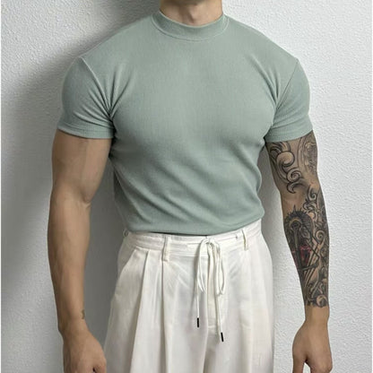 Stephen – American-style Solid Color Half Collar Stretch T-shirt