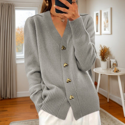 Lydia – V-neck Knitted Cardigan with Love Button