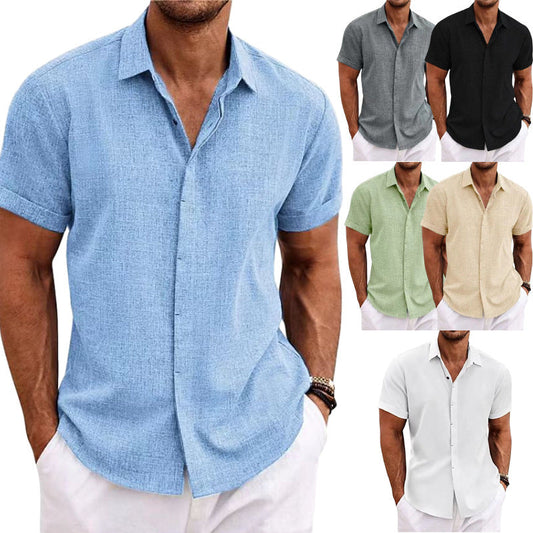 Bob – Men's Solid Color Loose Linen Short-sleeved T-shirt