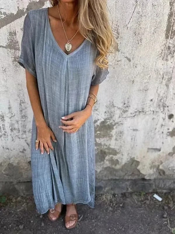 Stephanie – Women's V-Neck Loose-Fit Maxi Dress