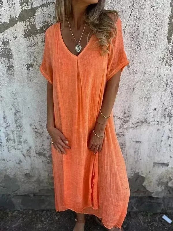 Stephanie – Women's V-Neck Loose-Fit Maxi Dress