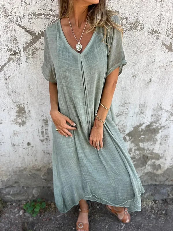 Stephanie – Women's V-Neck Loose-Fit Maxi Dress