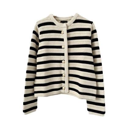 Louise – Slim Striped Classic Knitted Cardigan Sweater