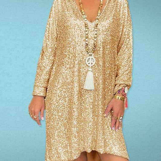 Chelsea – Casual Solid Color Loose Pullover Sequined Dress